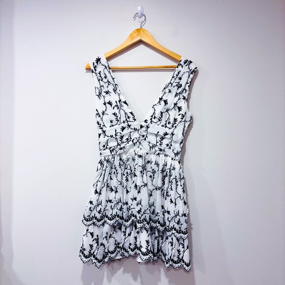 MAJORELLE Black & White Dora Floral Embroidered Mini Dress | Medium * - Picture 6 of 9